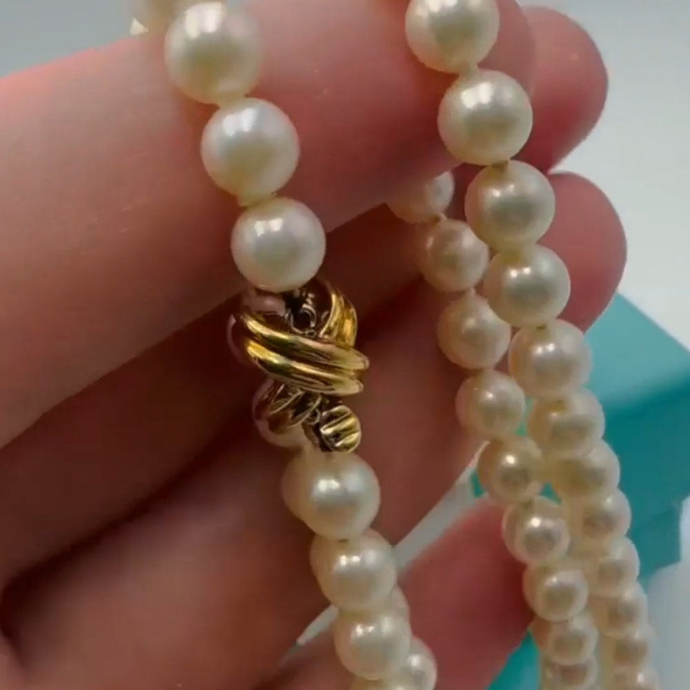 SOLD IN OUR STORE Tiffany & Co. 18K "X" Yellow Gold Cultured Pearls - Picture 10 of 10